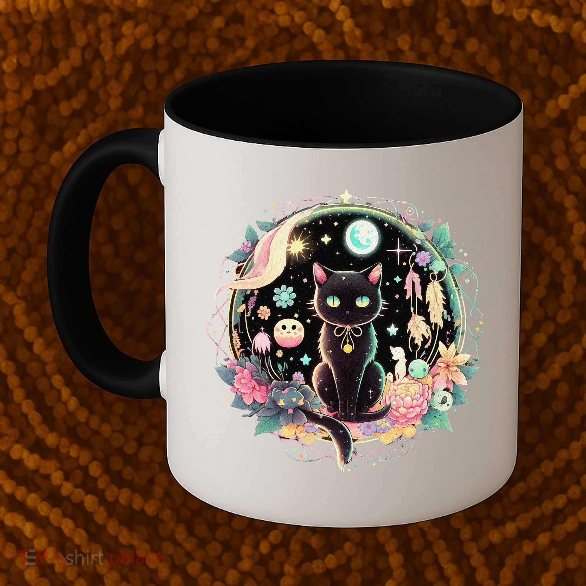 Moon Phases Crystal Witchy Cute Black Cat Kawaii Pastel Goth Coffee Mug
