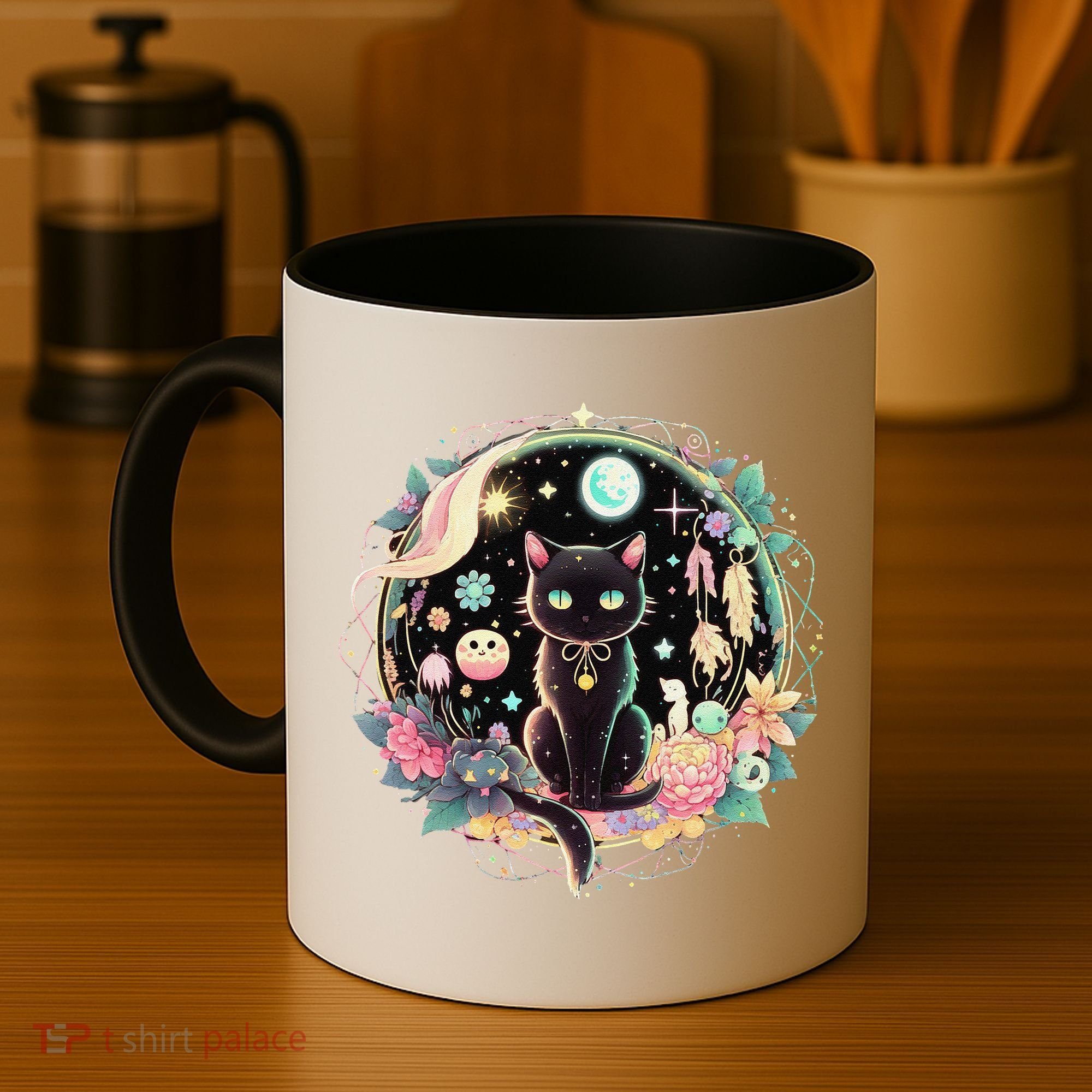 Moon Phases Crystal Witchy Cute Black Cat Kawaii Pastel Goth Coffee Mug