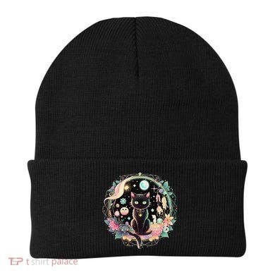 Moon Phases Crystal Witchy Cute Black Cat Kawaii Pastel Goth Beanie