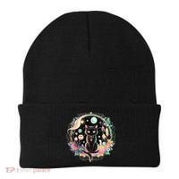 Moon Phases Crystal Witchy Cute Black Cat Kawaii Pastel Goth Beanie thumb 0