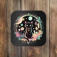 Moon Phases Crystal Witchy Cute Black Cat Kawaii Pastel Goth Coaster thumb 0