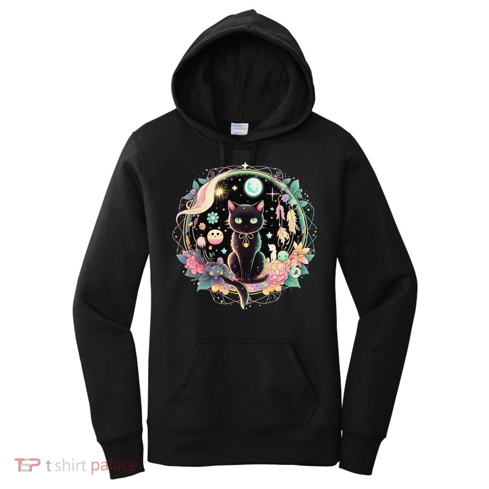 Moon Phases Crystal Witchy Cute Black Cat Kawaii Pastel Goth Women's Hoodie