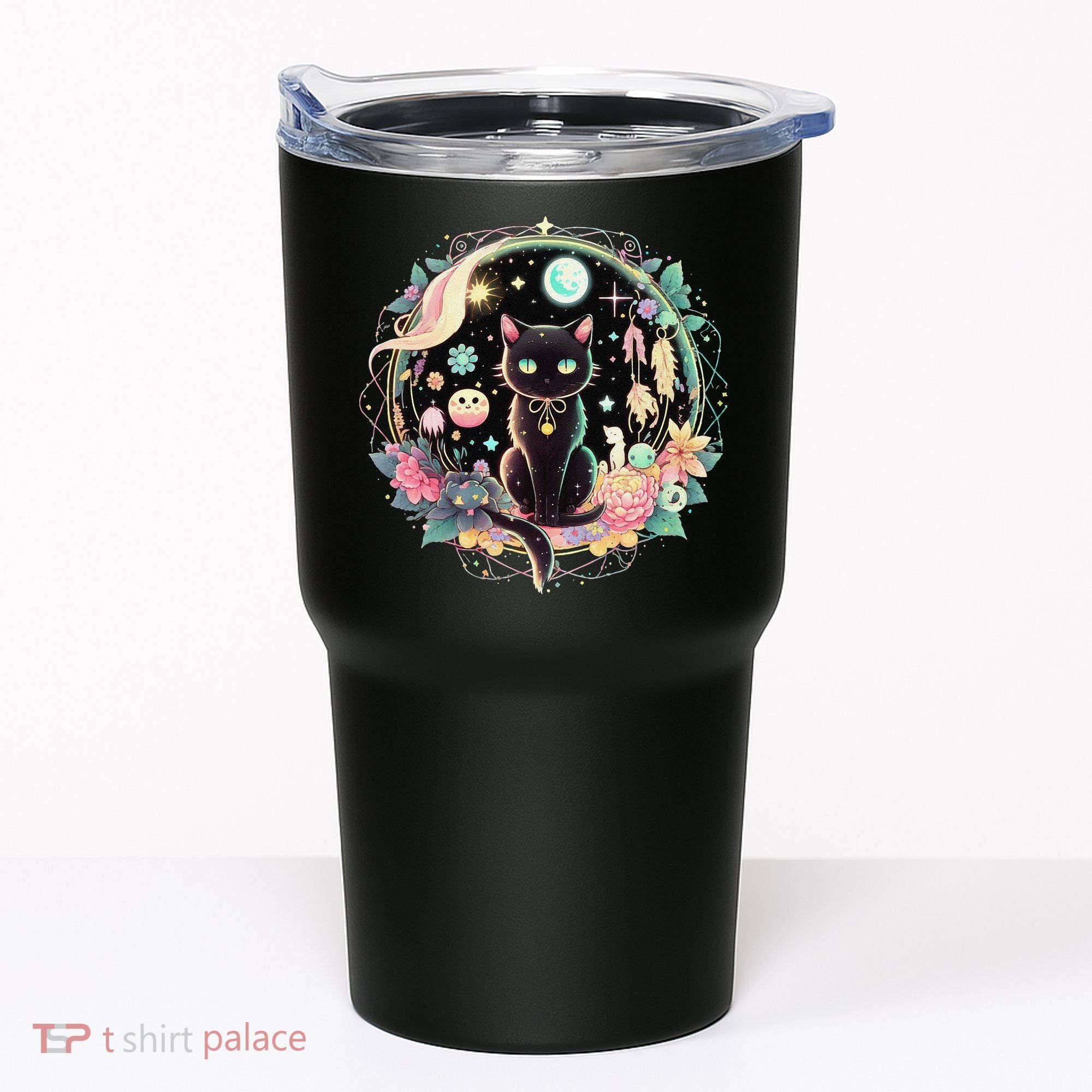 Moon Phases Crystal Witchy Cute Black Cat Kawaii Pastel Goth Tumbler