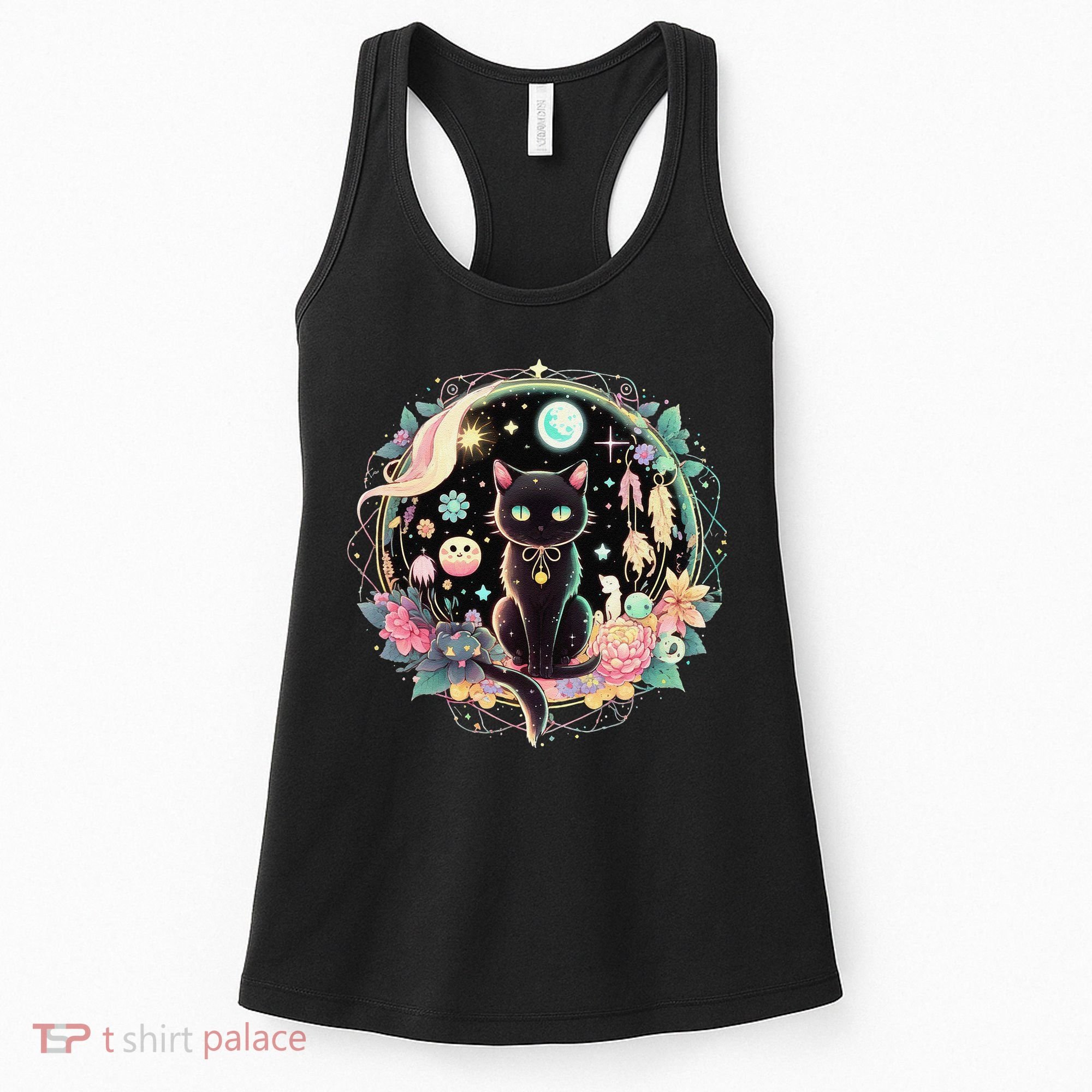 Moon Phases Crystal Witchy Cute Black Cat Kawaii Pastel Goth Women's Tank Top