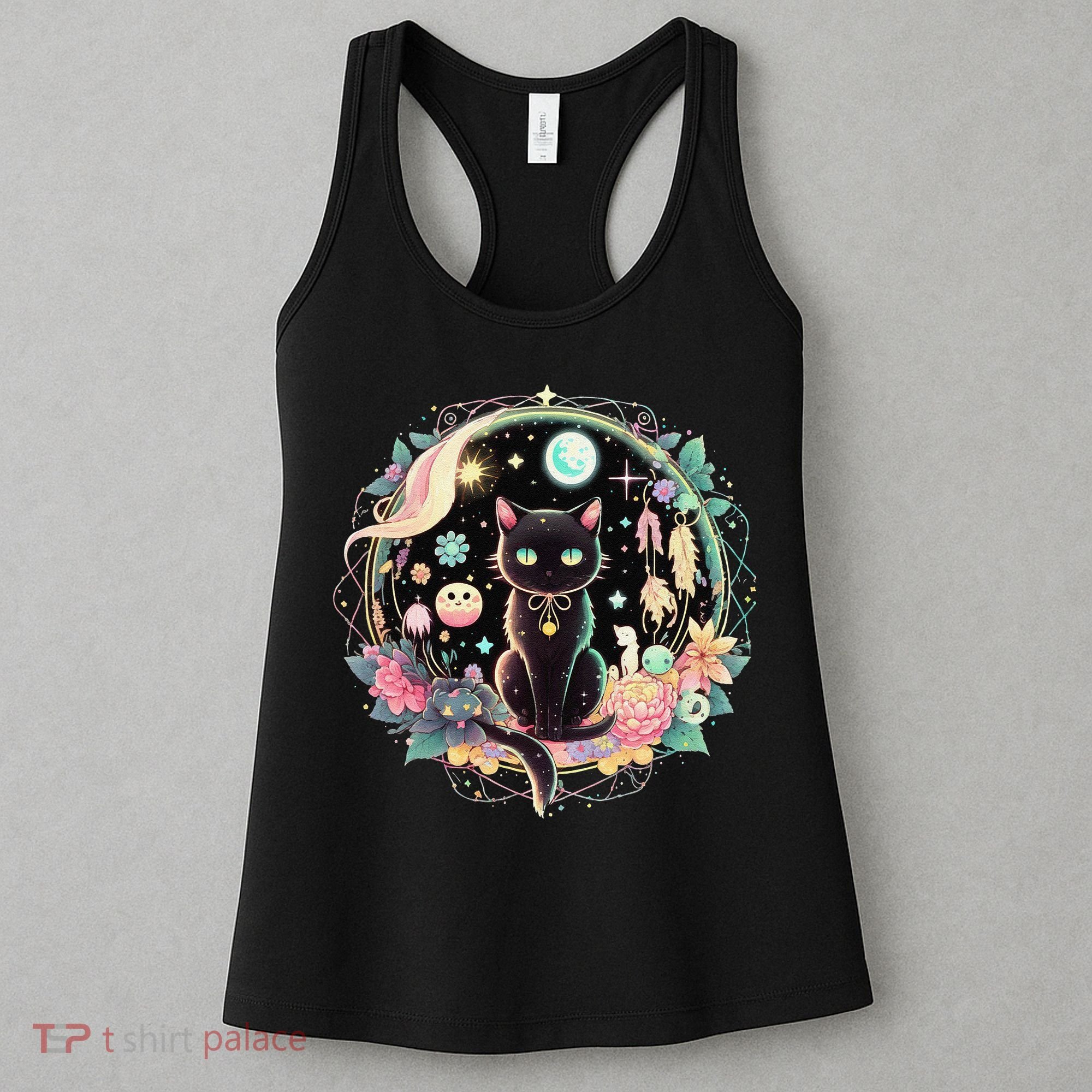 Moon Phases Crystal Witchy Cute Black Cat Kawaii Pastel Goth Women's Tank Top