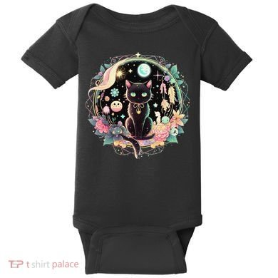 Moon Phases Crystal Witchy Cute Black Cat Kawaii Pastel Goth Baby Bodysuit
