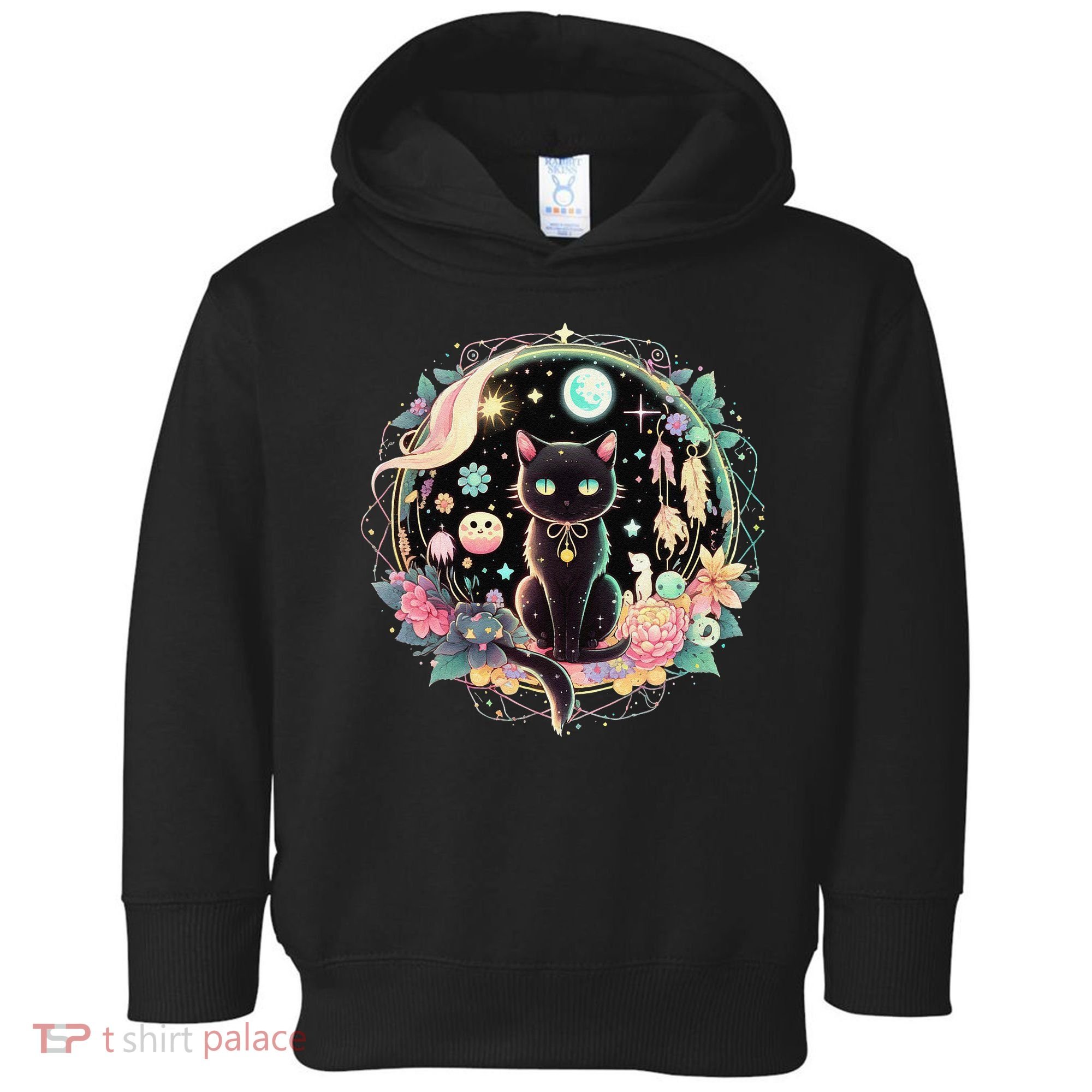 Moon Phases Crystal Witchy Cute Black Cat Kawaii Pastel Goth Toddler Hoodie