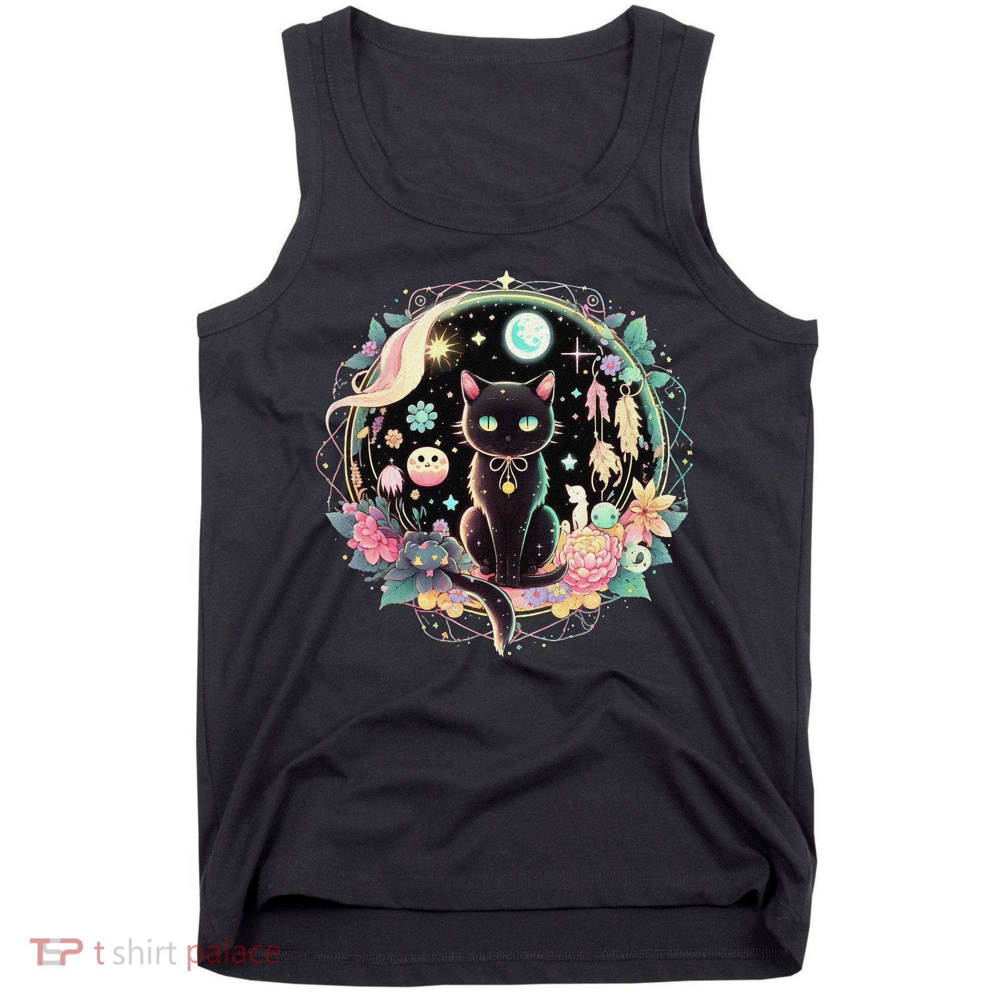 Moon Phases Crystal Witchy Cute Black Cat Kawaii Pastel Goth Tank Top