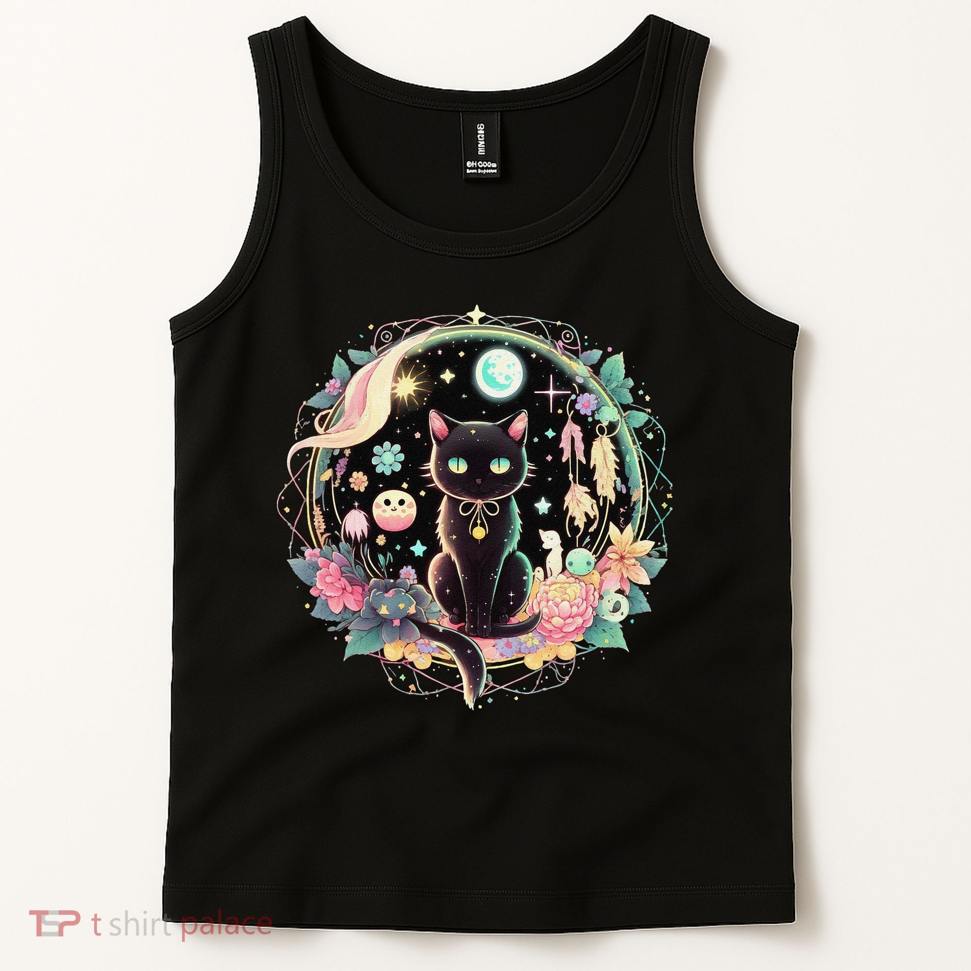 Moon Phases Crystal Witchy Cute Black Cat Kawaii Pastel Goth Tank Top