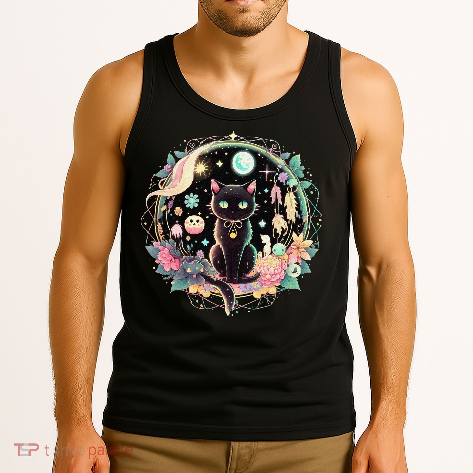 Moon Phases Crystal Witchy Cute Black Cat Kawaii Pastel Goth Tank Top