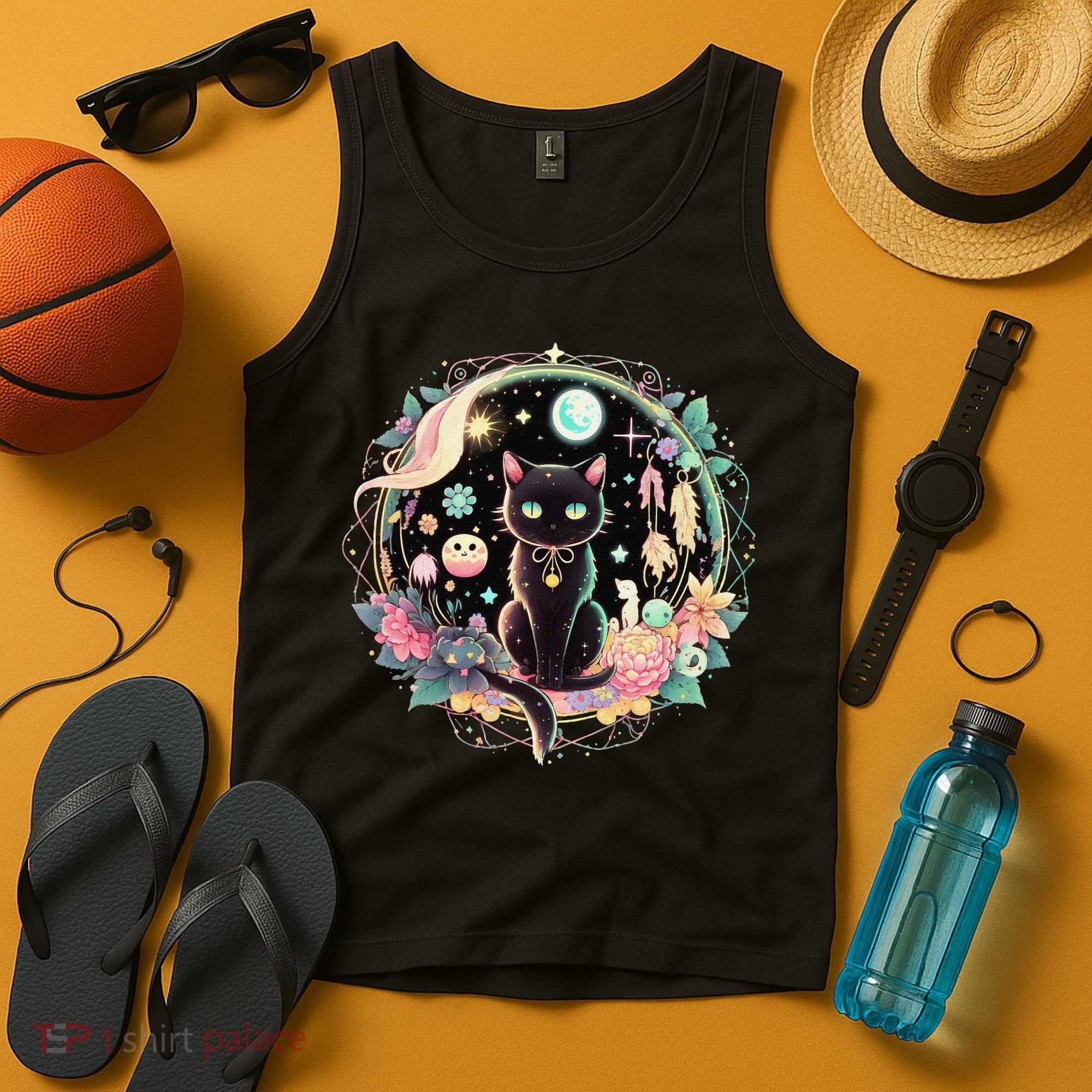 Moon Phases Crystal Witchy Cute Black Cat Kawaii Pastel Goth Tank Top