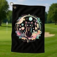 Moon Phases Crystal Witchy Cute Black Cat Kawaii Pastel Goth Golf Towel thumb 1