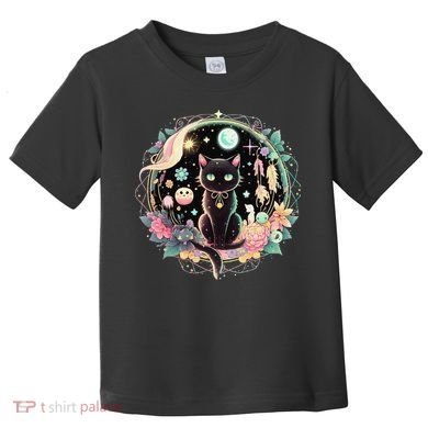 Moon Phases Crystal Witchy Cute Black Cat Kawaii Pastel Goth Toddler T-Shirt