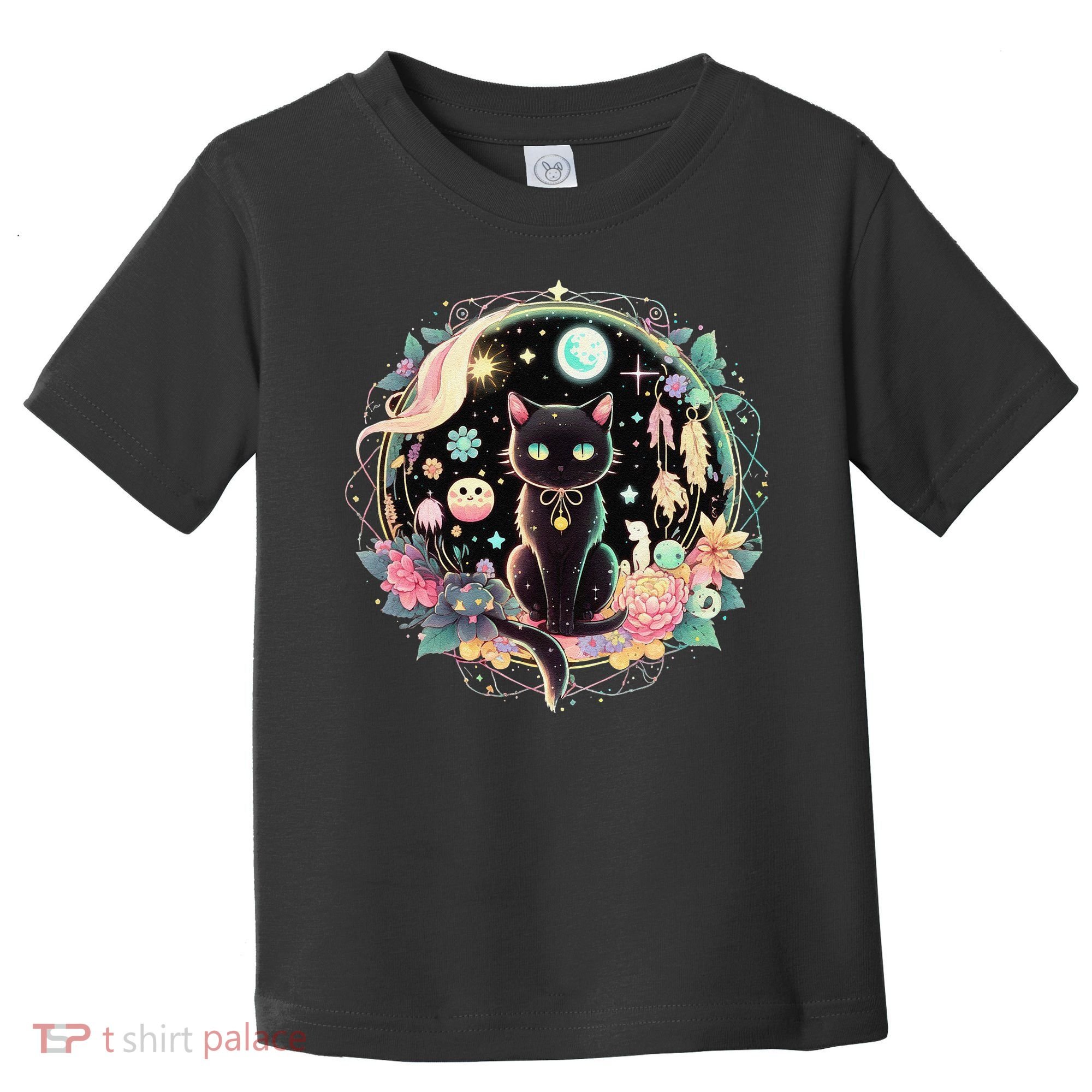 Moon Phases Crystal Witchy Cute Black Cat Kawaii Pastel Goth Toddler T-Shirt