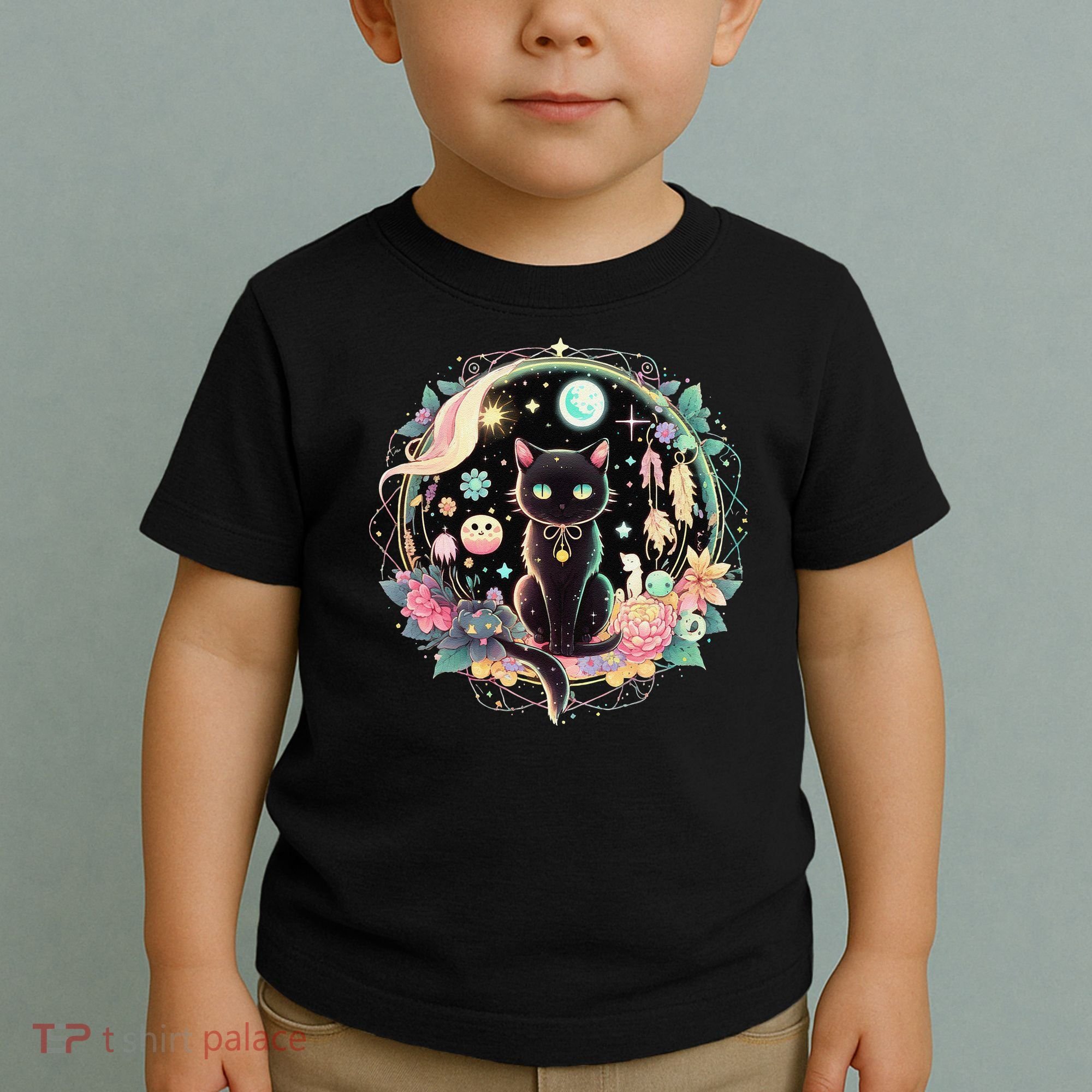 Moon Phases Crystal Witchy Cute Black Cat Kawaii Pastel Goth Toddler T-Shirt