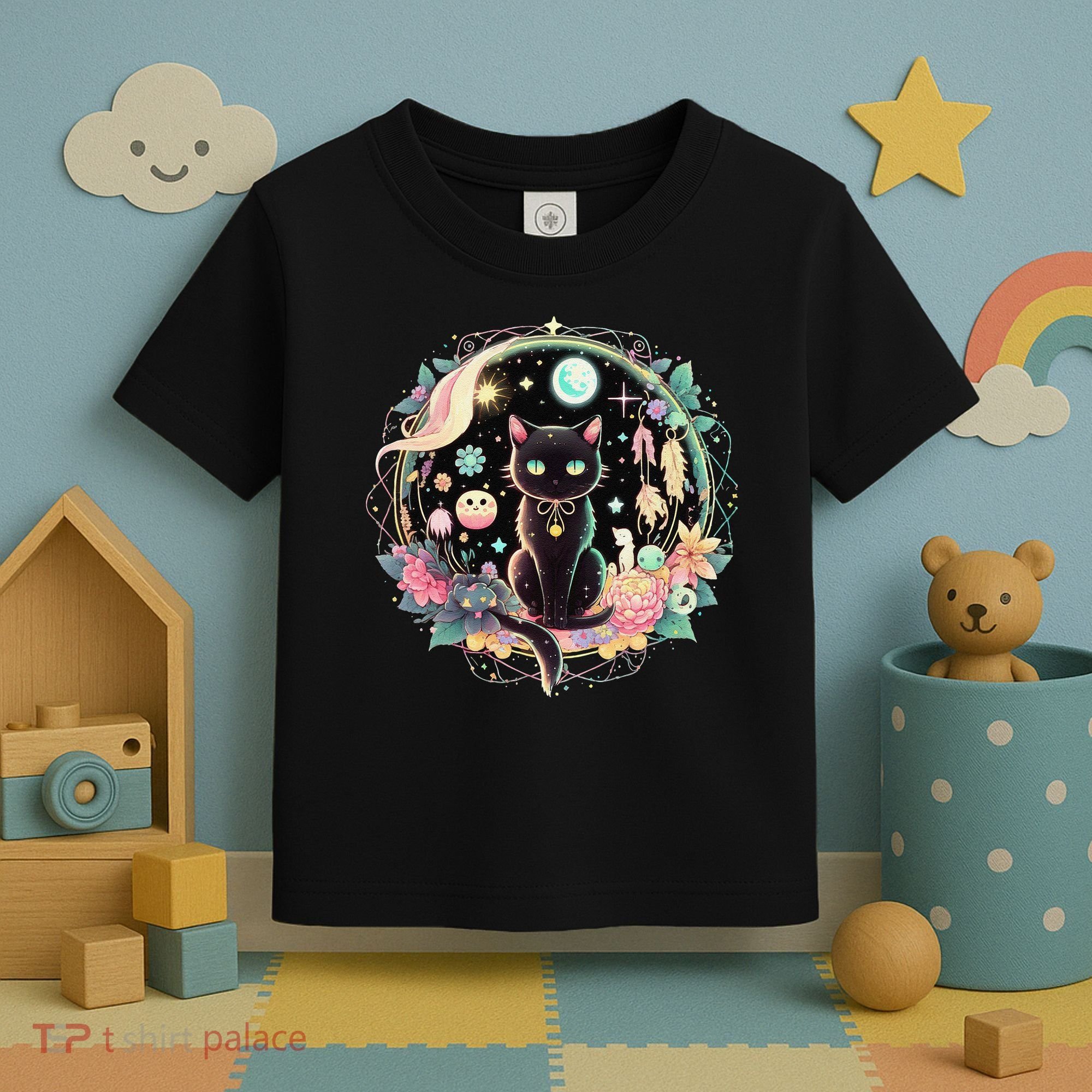 Moon Phases Crystal Witchy Cute Black Cat Kawaii Pastel Goth Toddler T-Shirt