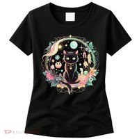 Moon Phases Crystal Witchy Cute Black Cat Kawaii Pastel Goth Women's T-Shirt thumb 0