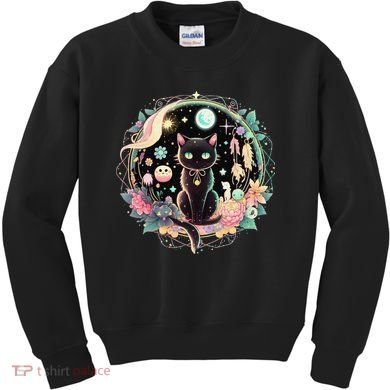Moon Phases Crystal Witchy Cute Black Cat Kawaii Pastel Goth Kids Sweatshirt