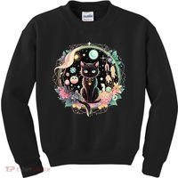 Moon Phases Crystal Witchy Cute Black Cat Kawaii Pastel Goth Kids Sweatshirt thumb 0