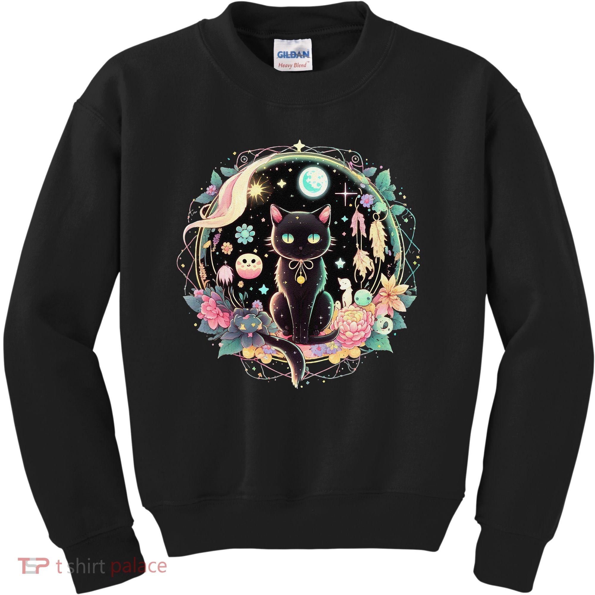 Moon Phases Crystal Witchy Cute Black Cat Kawaii Pastel Goth Kids Sweatshirt