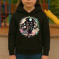 Moon Phases Crystal Witchy Cute Black Cat Kawaii Pastel Goth Kids Hoodie thumb 3