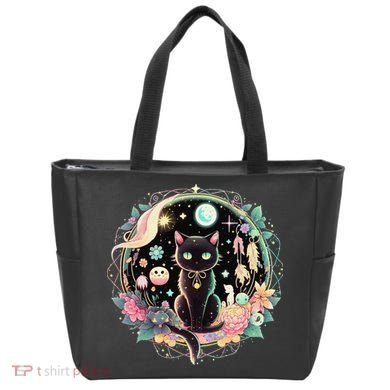 Moon Phases Crystal Witchy Cute Black Cat Kawaii Pastel Goth Tote Bag