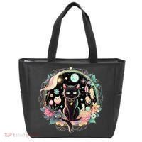 Moon Phases Crystal Witchy Cute Black Cat Kawaii Pastel Goth Tote Bag thumb 0
