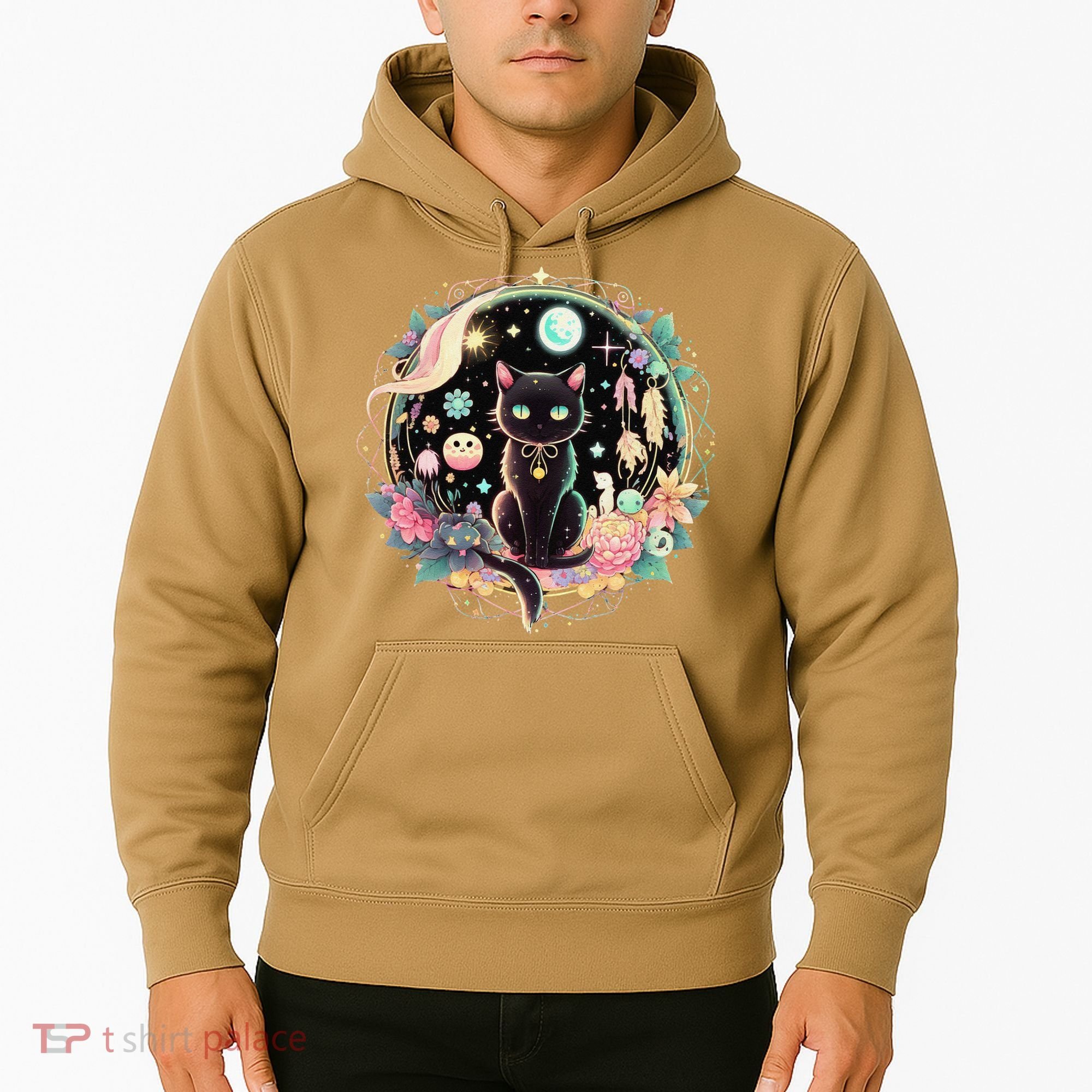 Moon Phases Crystal Witchy Cute Black Cat Kawaii Pastel Goth Hoodie