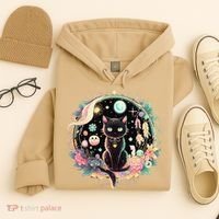 Moon Phases Crystal Witchy Cute Black Cat Kawaii Pastel Goth Hoodie thumb 4