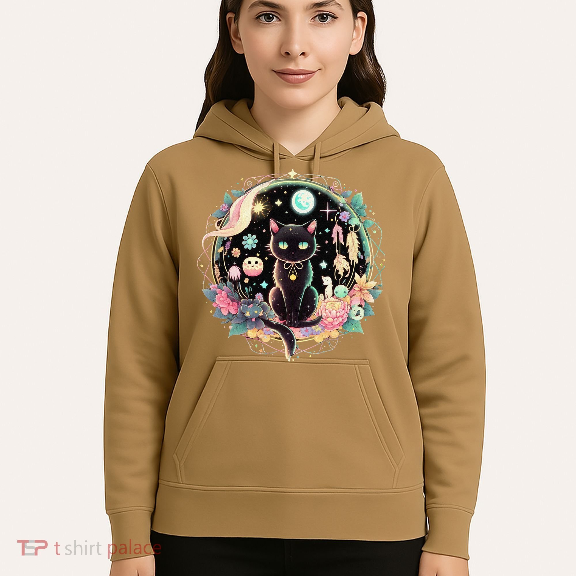 Moon Phases Crystal Witchy Cute Black Cat Kawaii Pastel Goth Hoodie