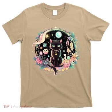 Moon Phases Crystal Witchy Cute Black Cat Kawaii Pastel Goth T-Shirt