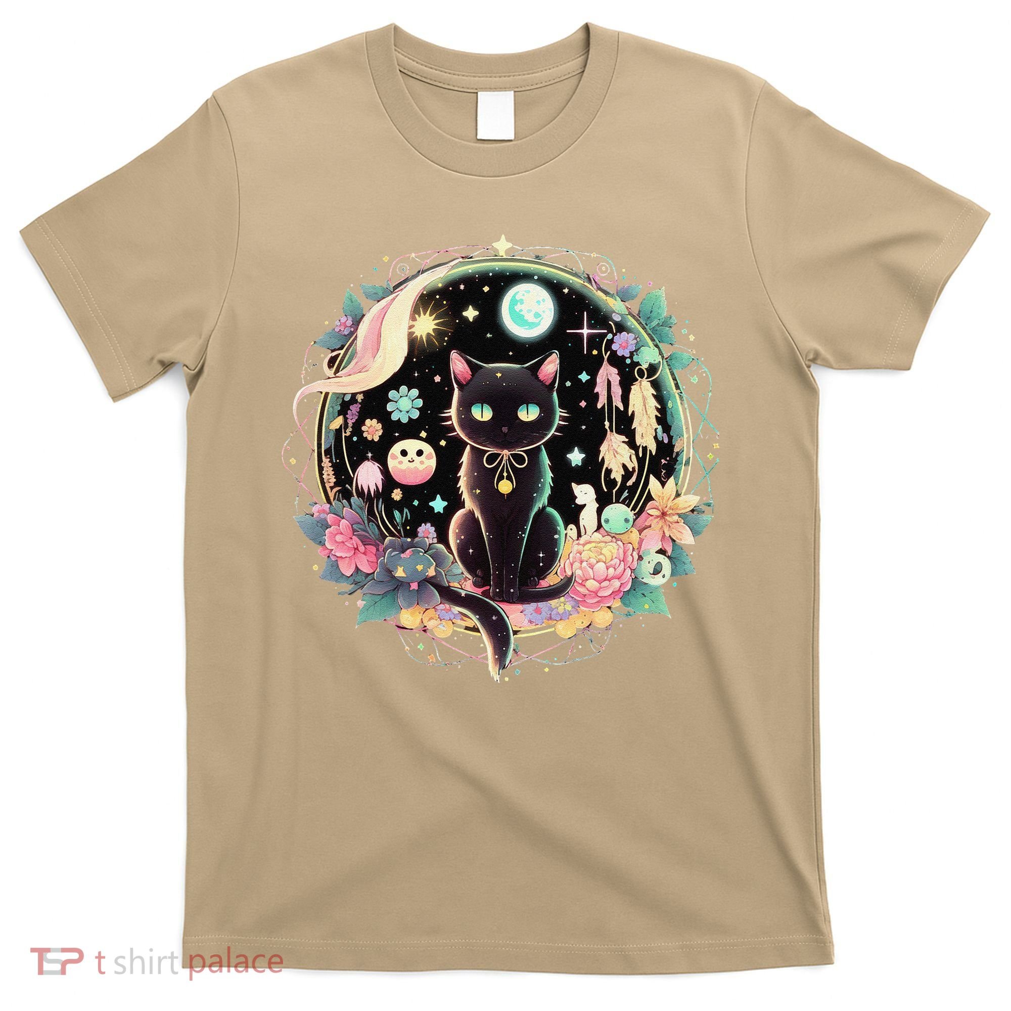 Moon Phases Crystal Witchy Cute Black Cat Kawaii Pastel Goth T-Shirt