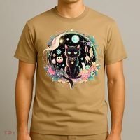 Moon Phases Crystal Witchy Cute Black Cat Kawaii Pastel Goth T-Shirt thumb 3