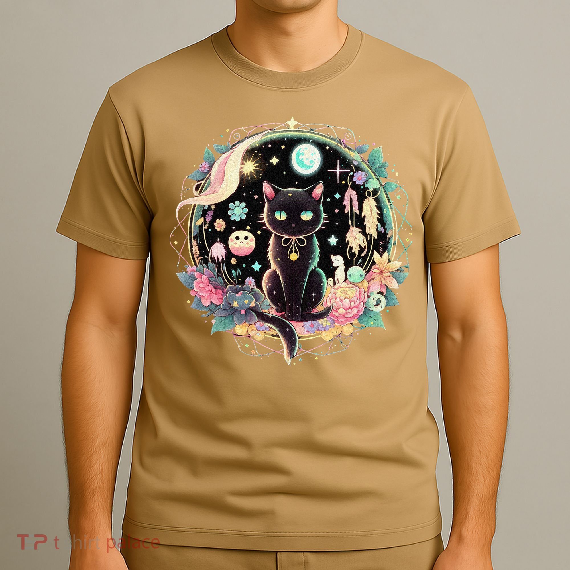 Moon Phases Crystal Witchy Cute Black Cat Kawaii Pastel Goth T-Shirt