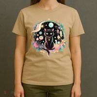 Moon Phases Crystal Witchy Cute Black Cat Kawaii Pastel Goth T-Shirt thumb 4