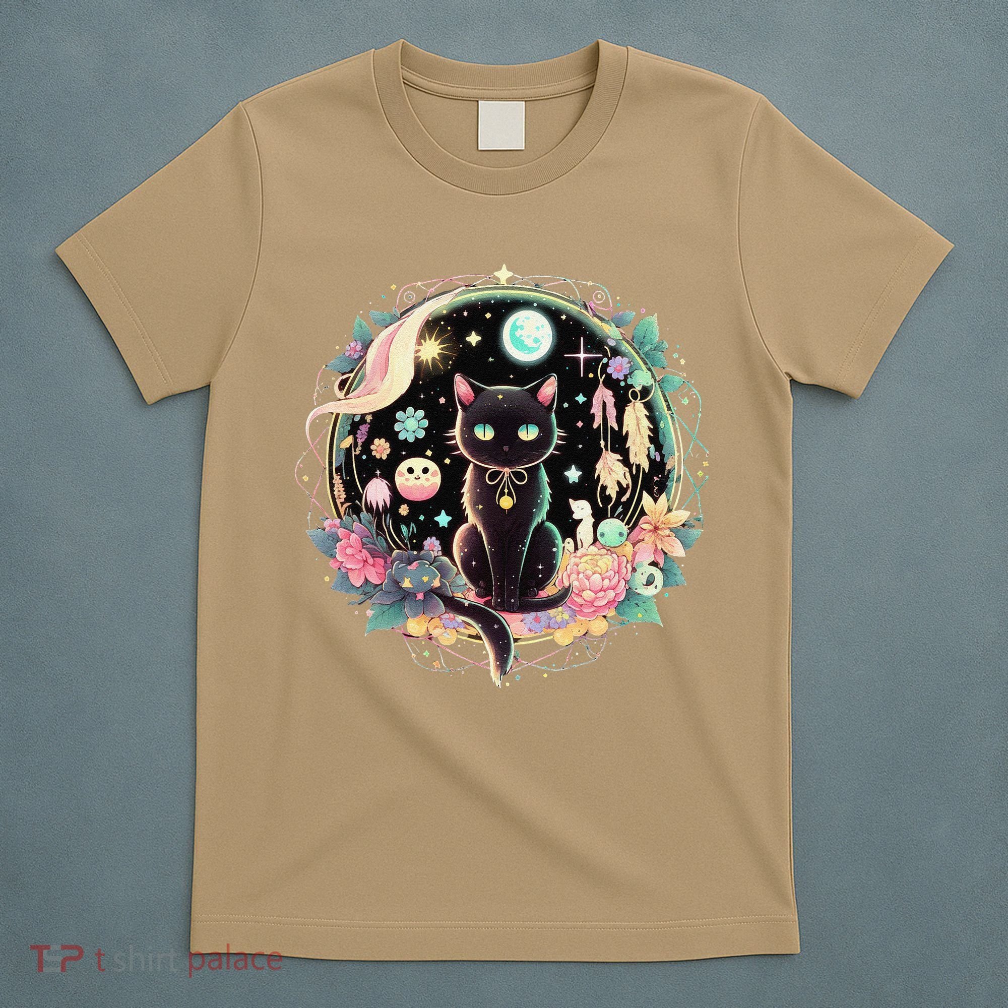 Moon Phases Crystal Witchy Cute Black Cat Kawaii Pastel Goth T-Shirt