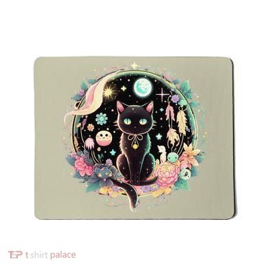 Moon Phases Crystal Witchy Cute Black Cat Kawaii Pastel Goth Mousepad