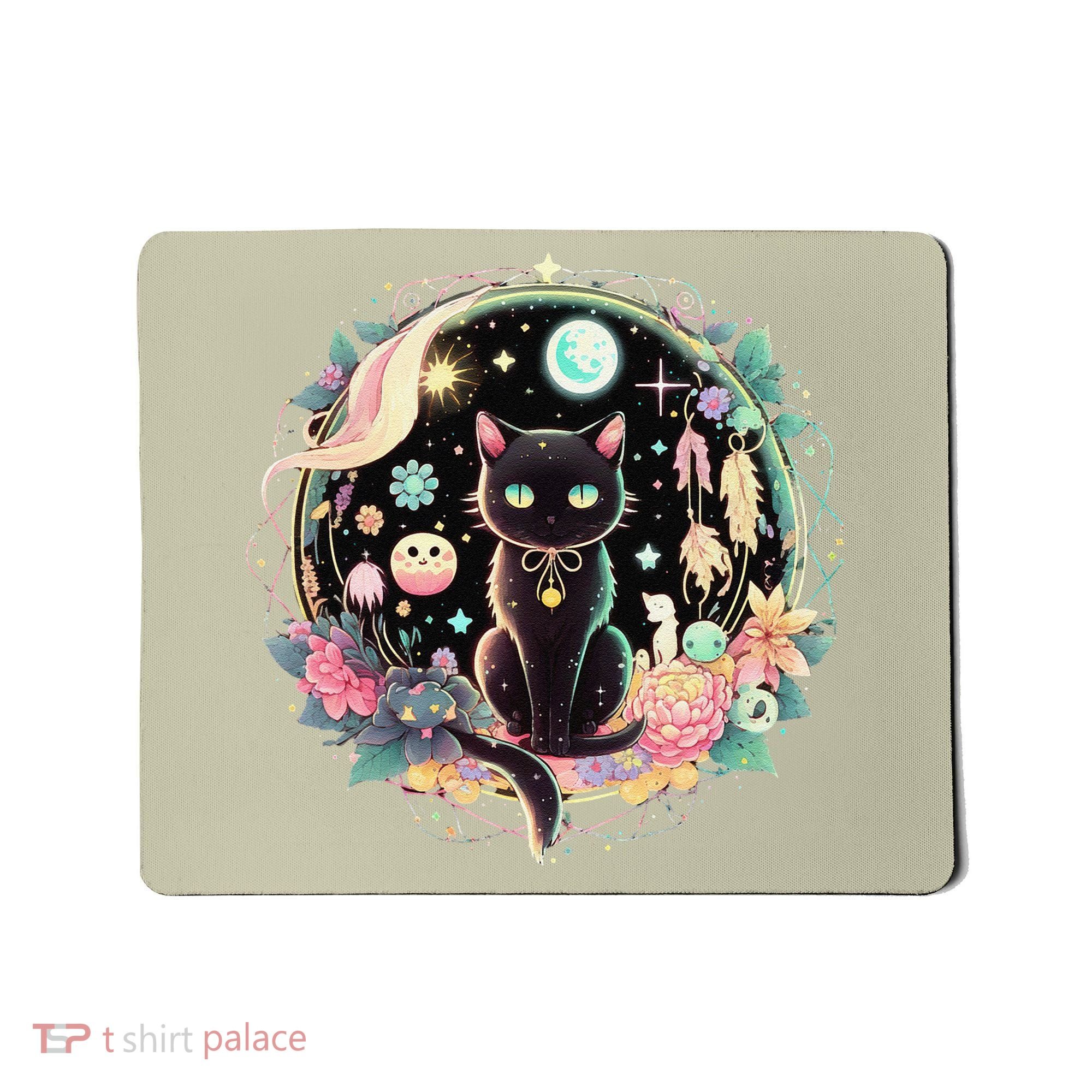 Moon Phases Crystal Witchy Cute Black Cat Kawaii Pastel Goth Mousepad