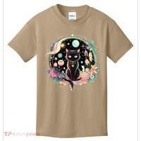 Moon Phases Crystal Witchy Cute Black Cat Kawaii Pastel Goth Kids T-Shirt thumb 0