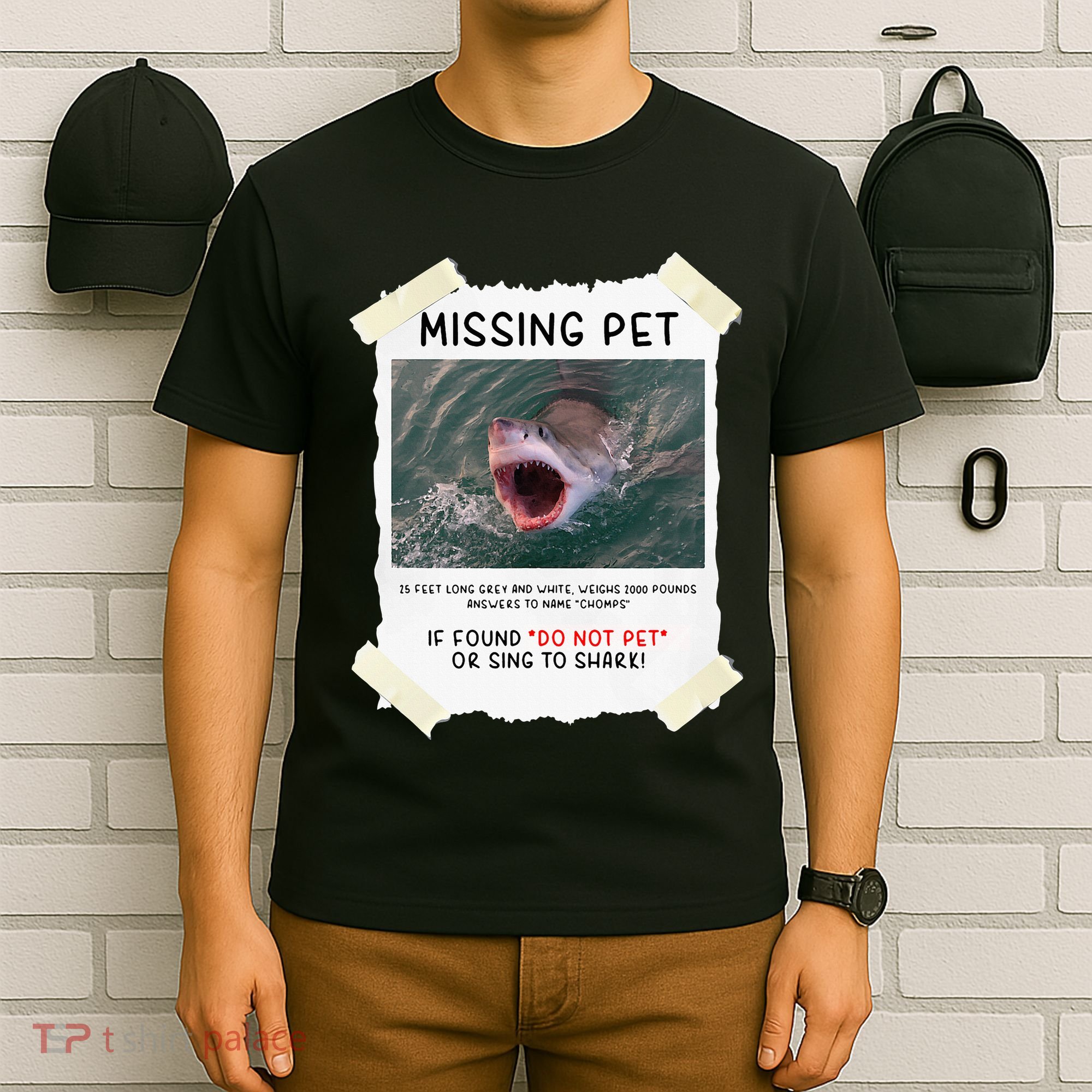 Missing Pet Cool Unique Funny Great White Shark T-Shirt