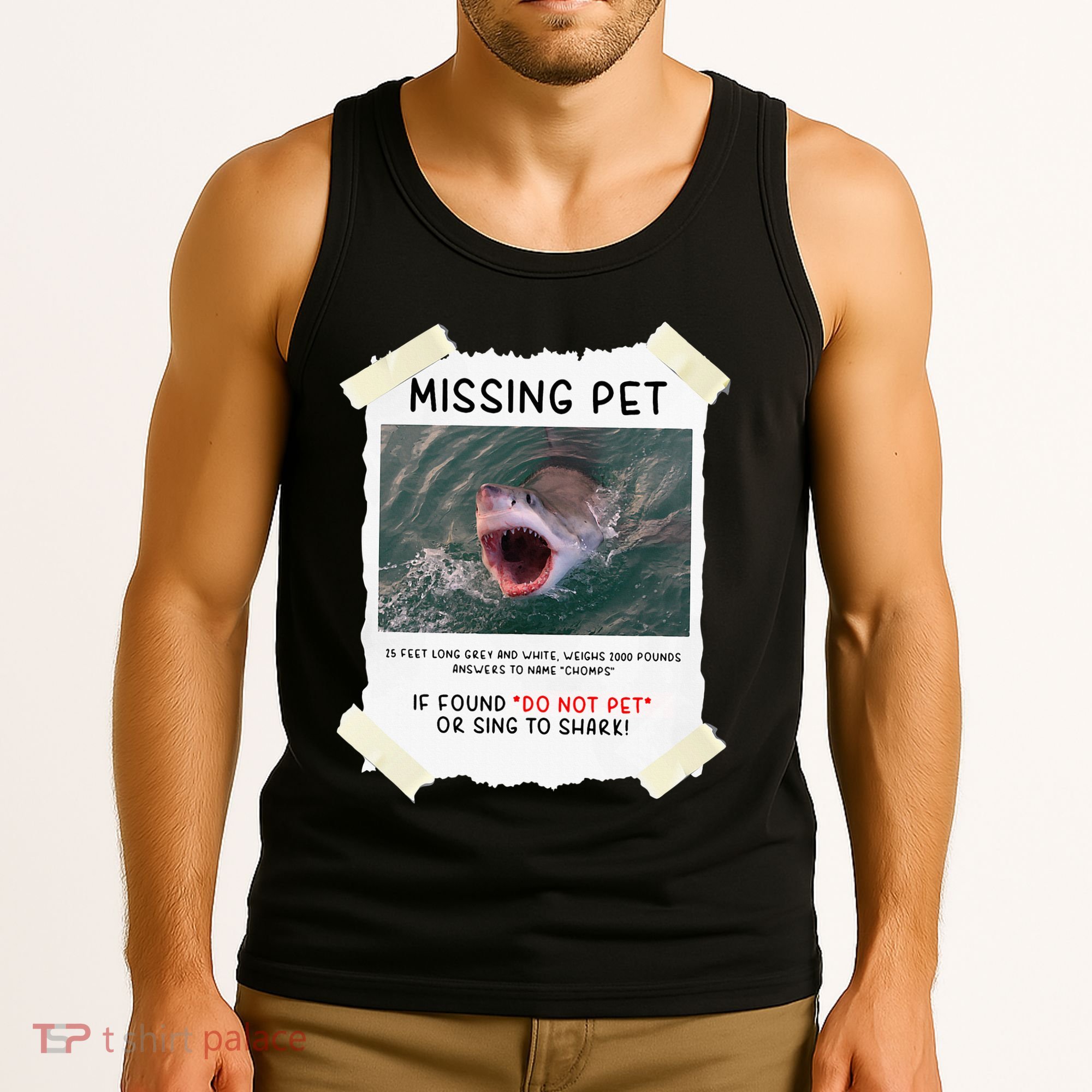 Missing Pet Cool Unique Funny Great White Shark Tank Top