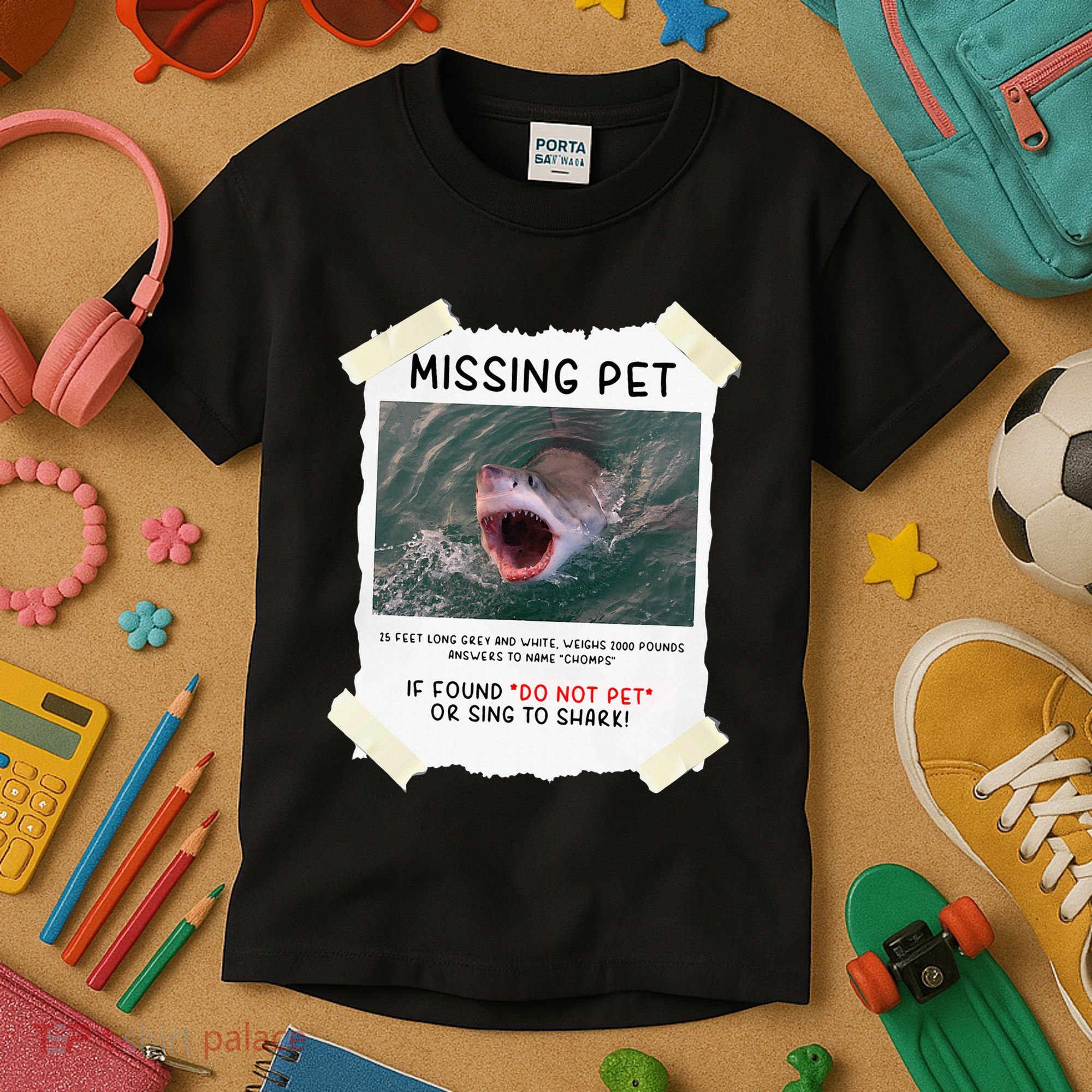 Missing Pet Cool Unique Funny Great White Shark Kids T-Shirt
