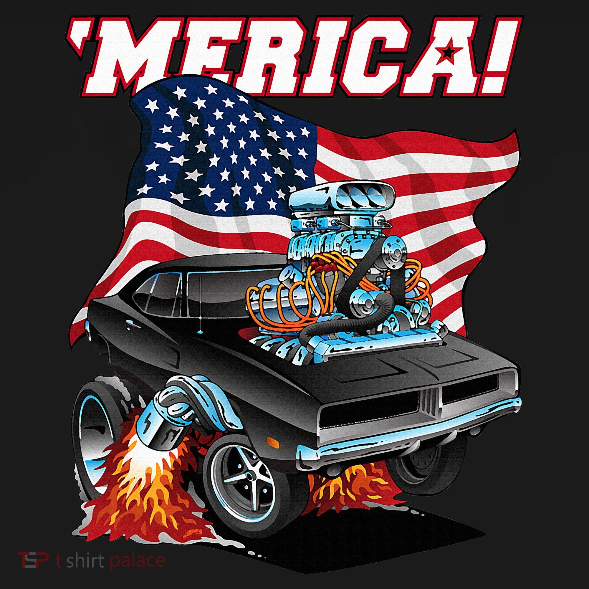 Merica Patriotic Classic Hotrod Muscle Car Usa Flag Cartoon Women's Hoodie