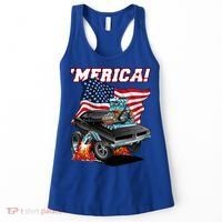 Merica Patriotic Classic Hotrod Muscle Car Usa Flag Cartoon Women's Tank Top thumb 0