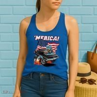 Merica Patriotic Classic Hotrod Muscle Car Usa Flag Cartoon Women's Tank Top thumb 2