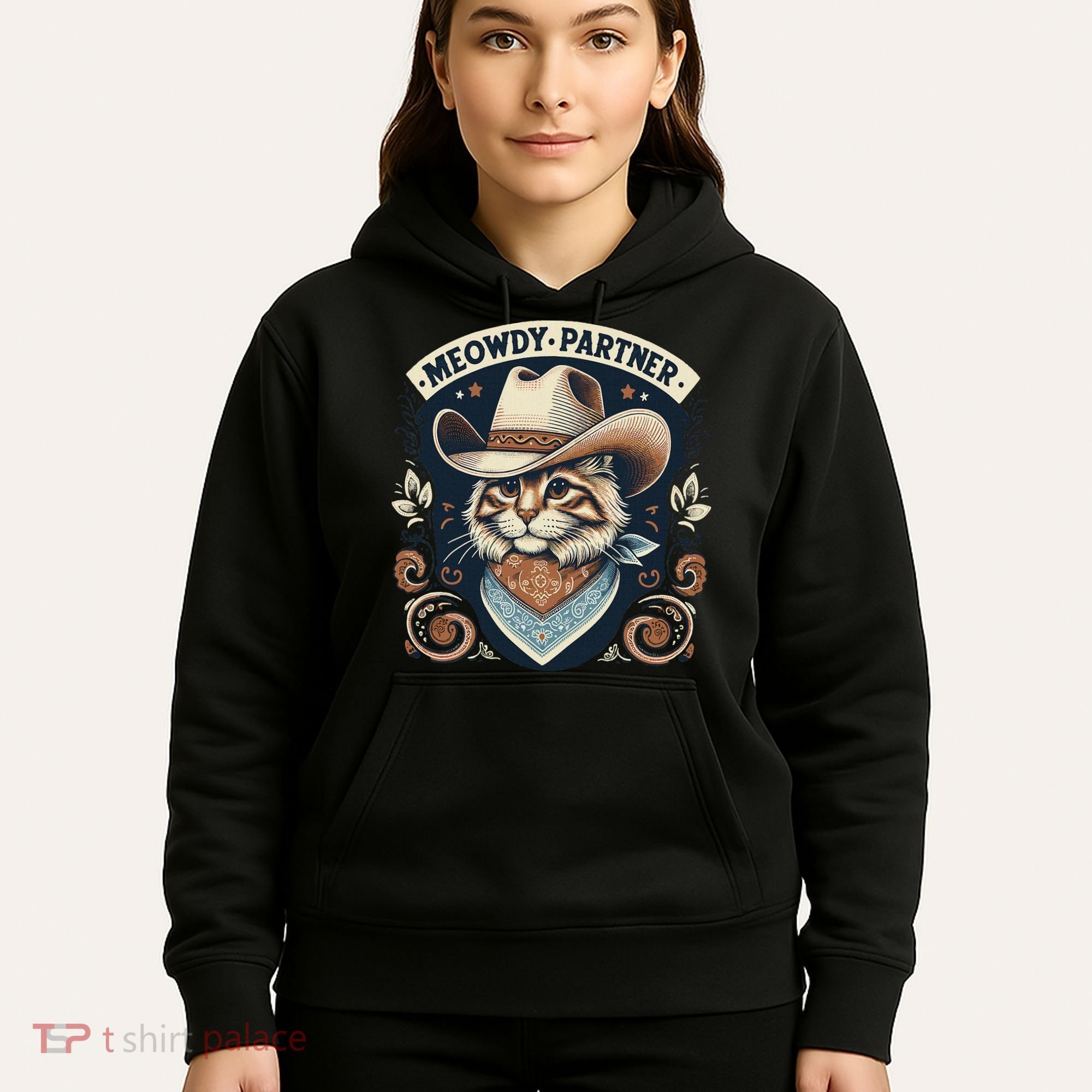 Meowdy Partner Cat Cowboy Hat Howdy Funny Country Western Hoodie