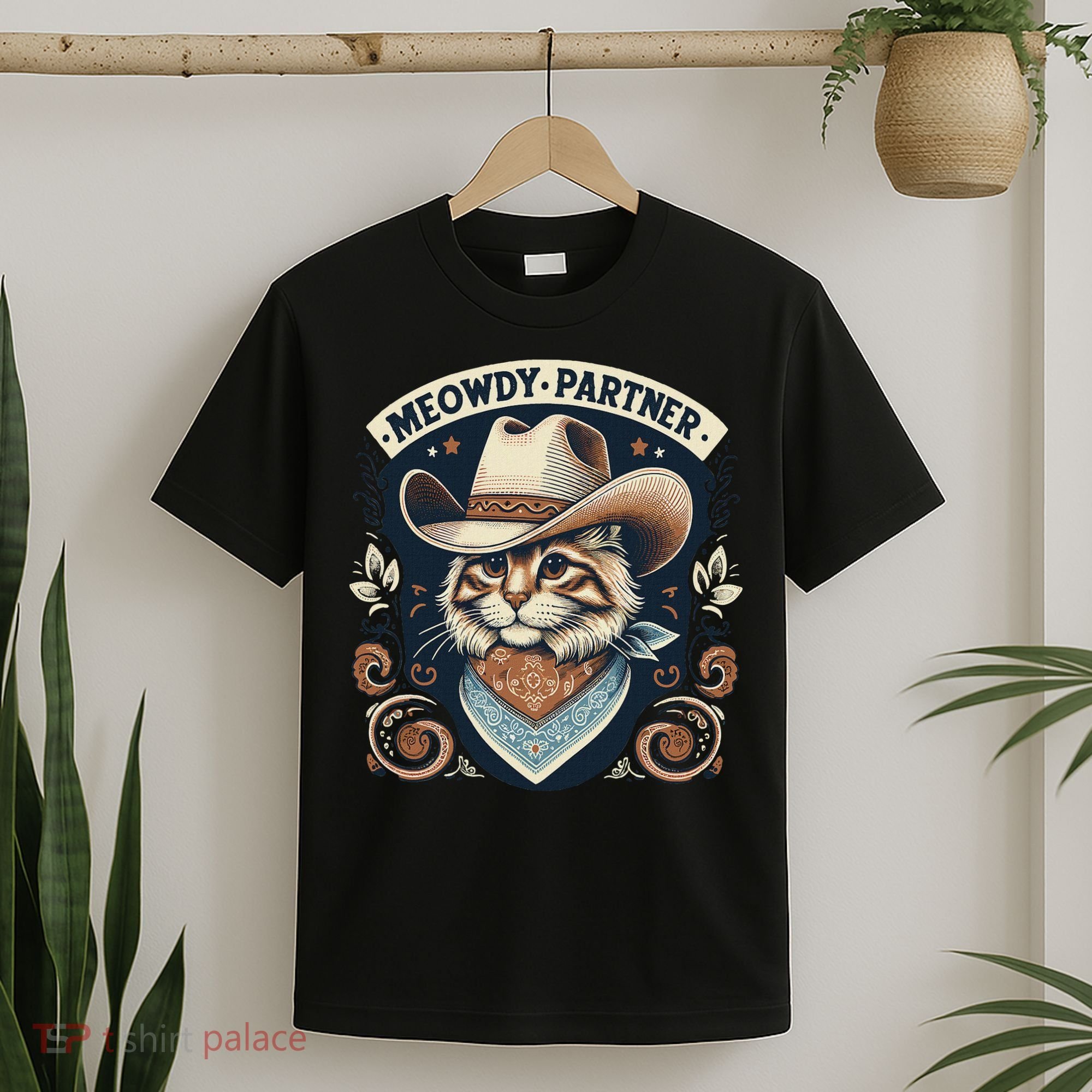 Meowdy Partner Cat Cowboy Hat Howdy Funny Country Western T-Shirt