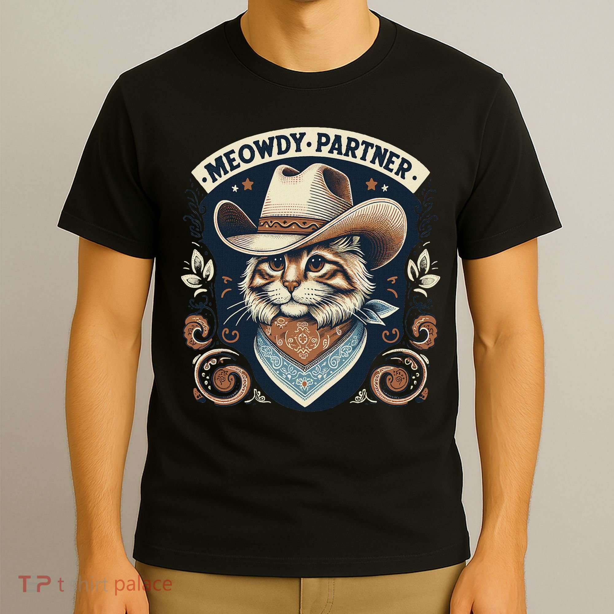 Meowdy Partner Cat Cowboy Hat Howdy Funny Country Western T-Shirt