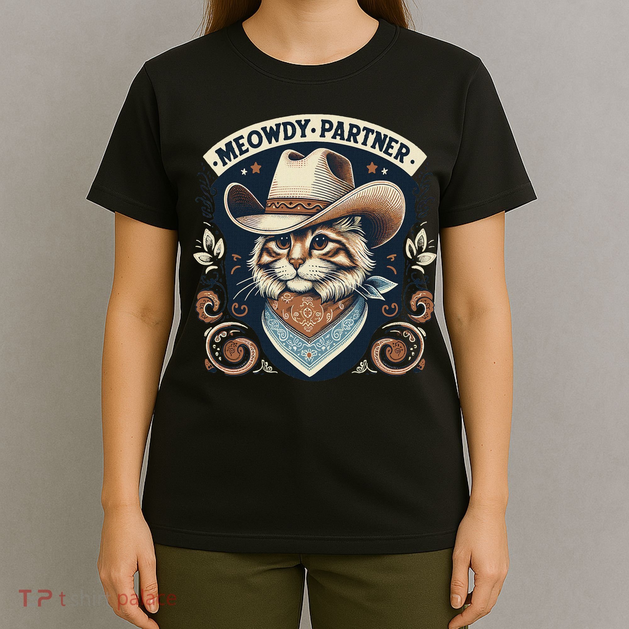Meowdy Partner Cat Cowboy Hat Howdy Funny Country Western T-Shirt