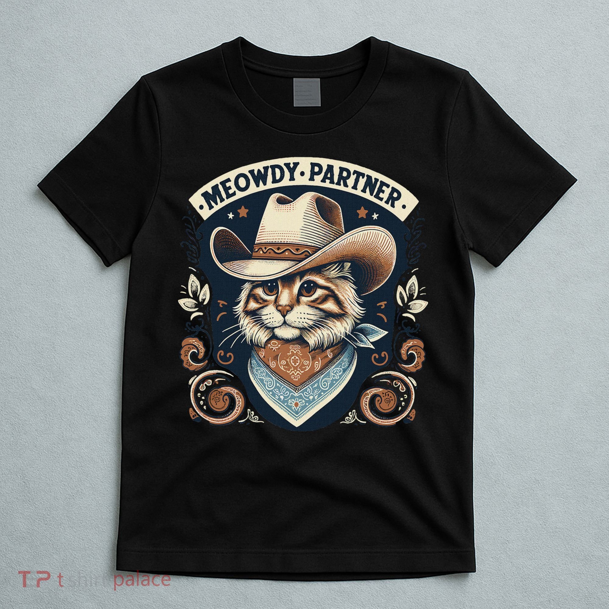 Meowdy Partner Cat Cowboy Hat Howdy Funny Country Western T-Shirt